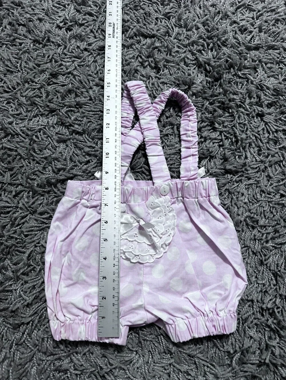 Vintage 70s 80s Baby Bubble Romper Polka Dot with Lace Size 6-9M
